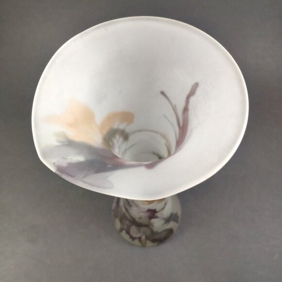 Rueven Art Glass Vase Frosted Satin Drip Matte Finish Vintage Lily Vase 10.25" - Picture 4 of 7